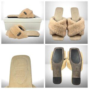 Brunello Cucinelli Shearling Slides – Size 38 (Neutral Beige)